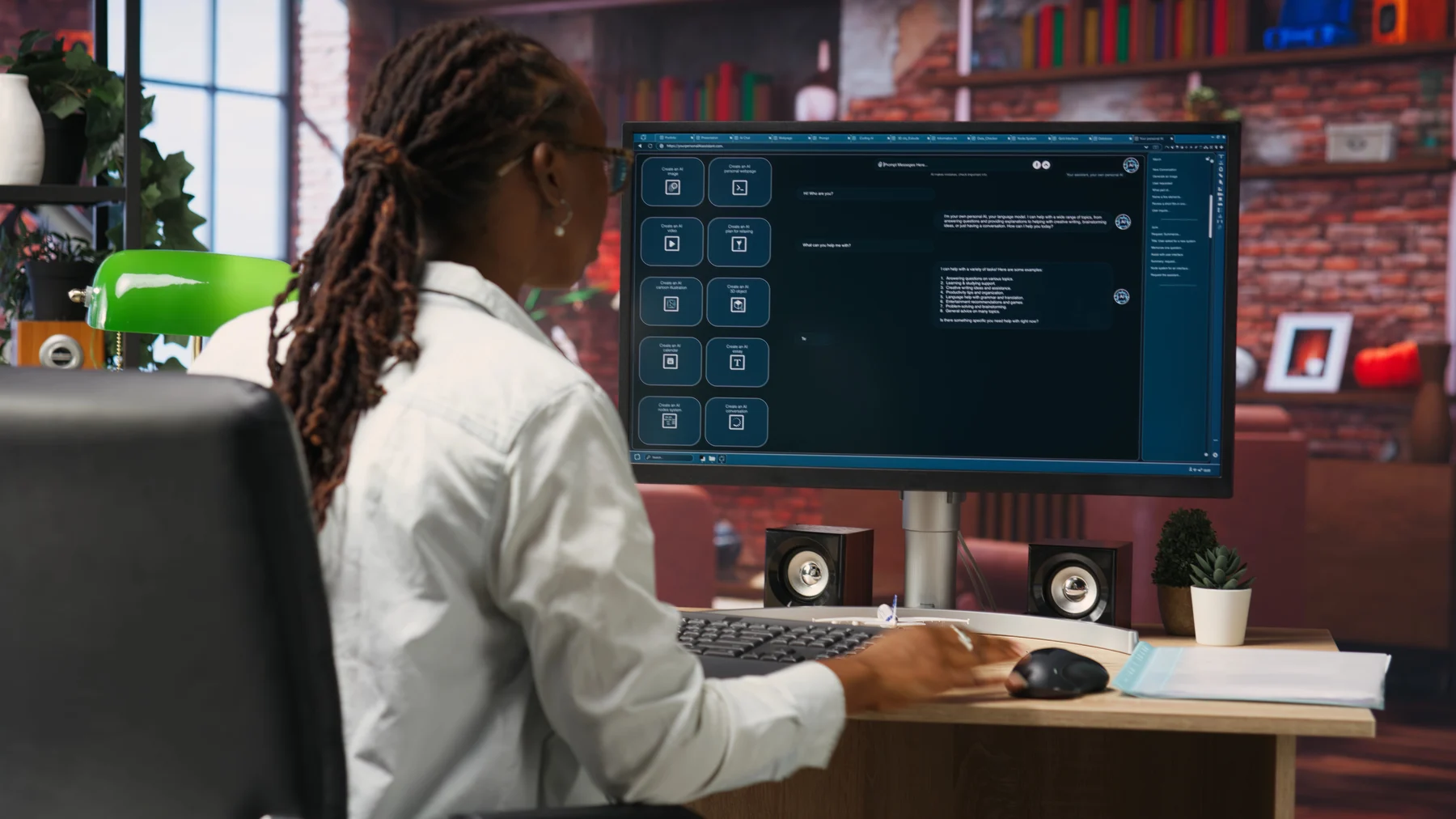 Person arbeitet am Computer mit einer Chat-Anwendung